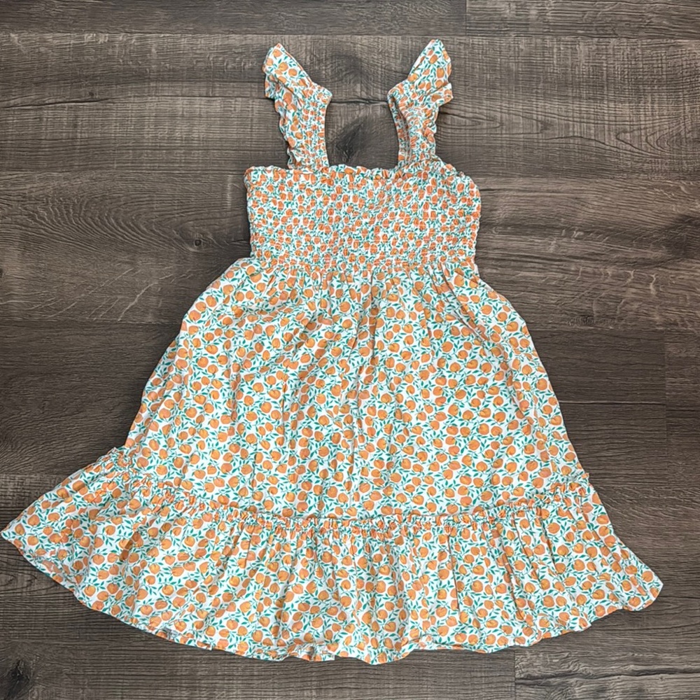 JCrew Crewcuts size 6-7 Orange print smocked  Kids Dress EUC